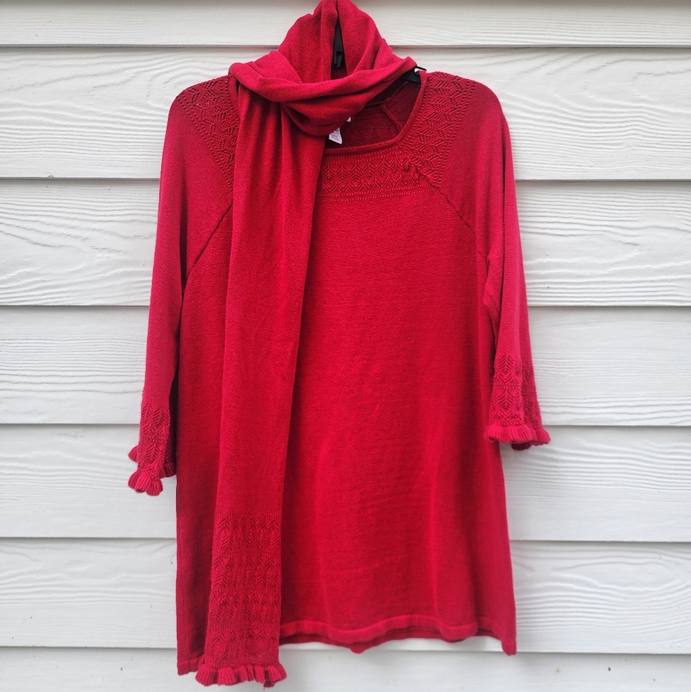 PL Red Knit Sweater with Scarf